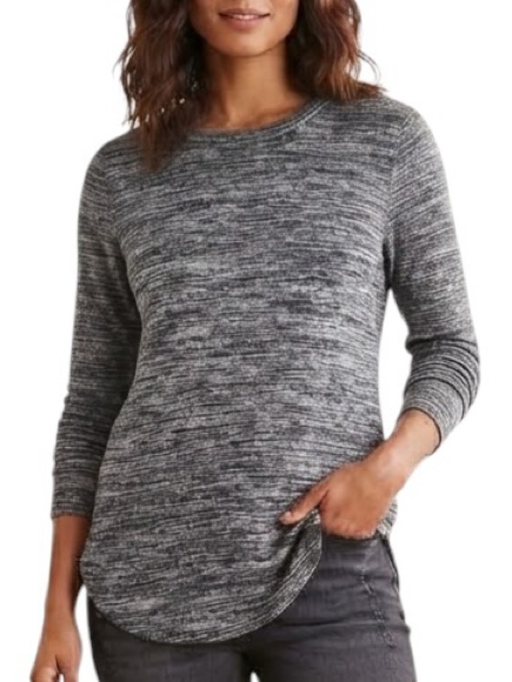 BANANA REPUBLIC Heathered Grey Curved Hem Long Sleeve Tee S